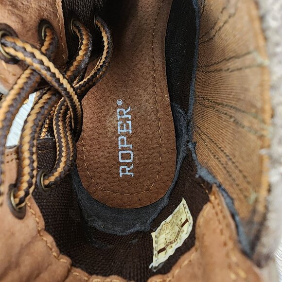 Roper Women's Size 6.5 Tan Burnished Leather Lace-Up Ankle Boots Western Booties - Picture 6 of 9